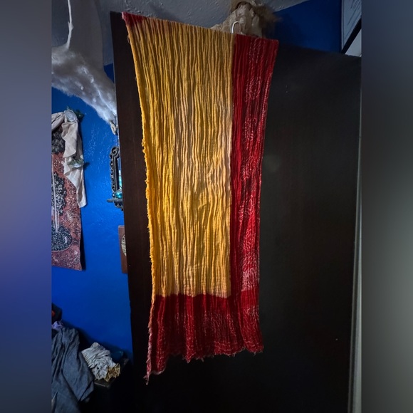 Colorful Yellow and Red Linen Scarf - Picture 1 of 2